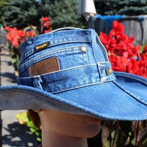 Upcycled Wrangler Cowboy Hat size XL or 7 1/2 blue fedora
